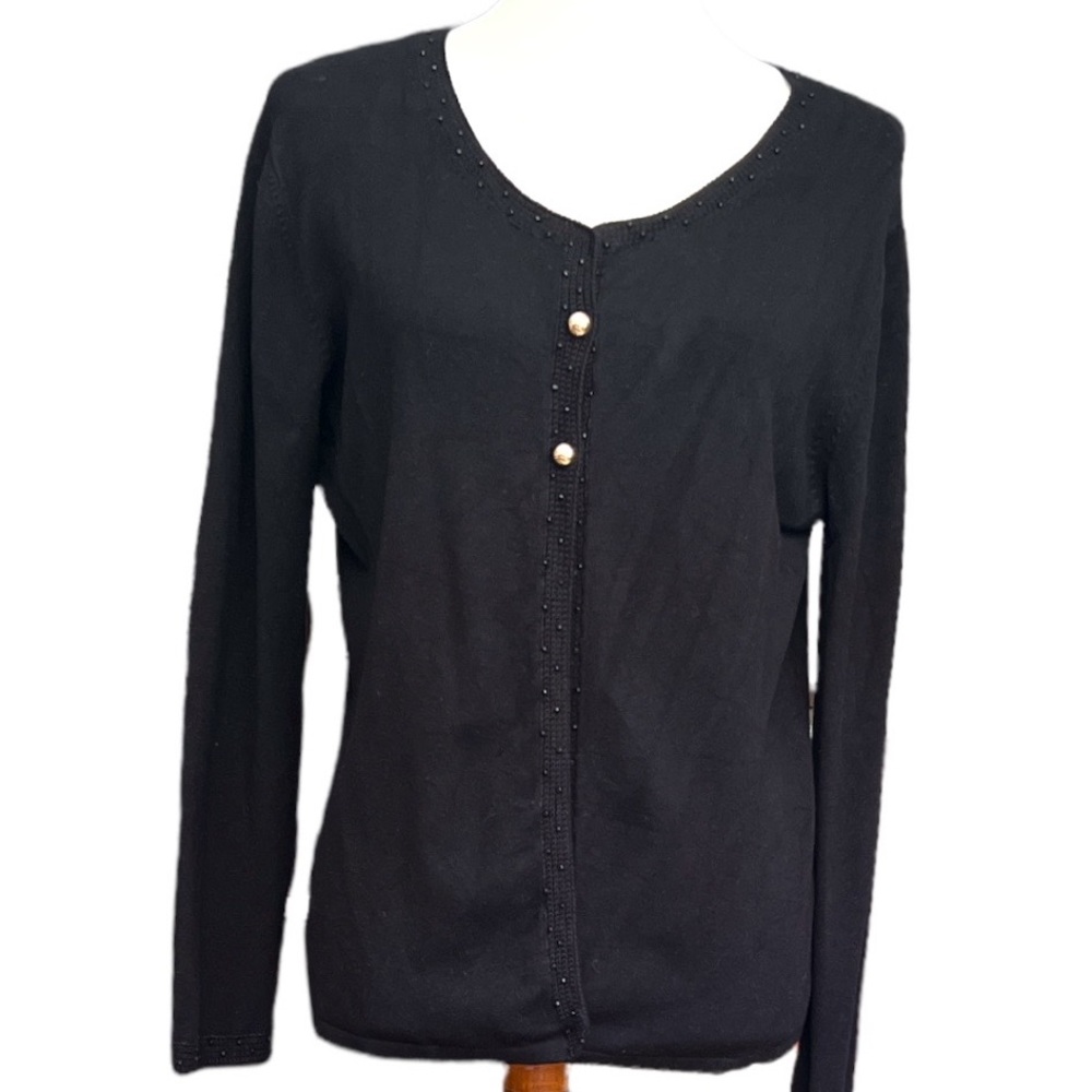 Black cardigan with sequins accents and golden buttons Sz L